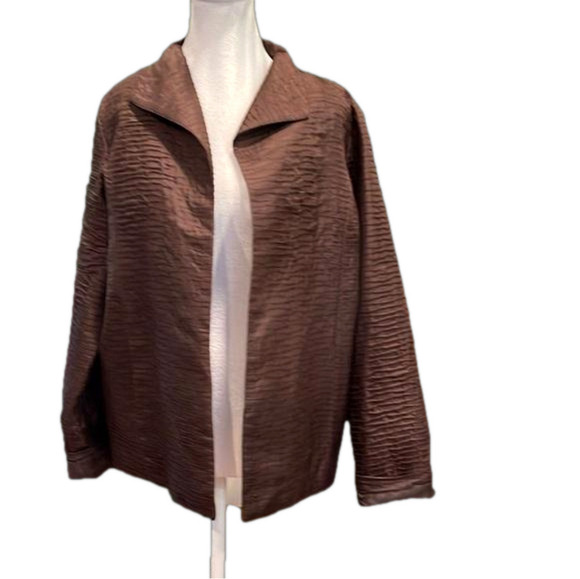ANNE CARSON M brown silk textured  open jacket with pockets and fully lined. - Picture 1 of 7